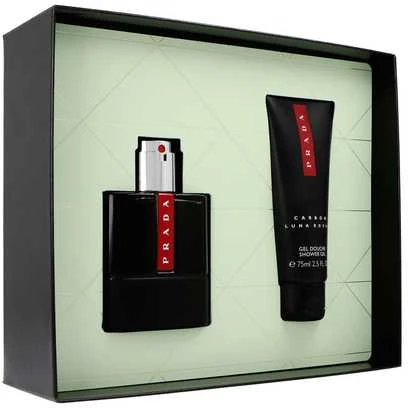 Prada rinkinys: Luna Rossa Carbon tualetinis vanduo vyrams, 50 ml + Luna Rossa Carbon atgaivintas dušo želė kūnui, 75 ml
