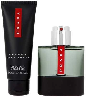 Prada rinkinys: Luna Rossa Carbon tualetinis vanduo vyrams, 50 ml + Luna Rossa Carbon atgaivintas dušo želė kūnui, 75 ml