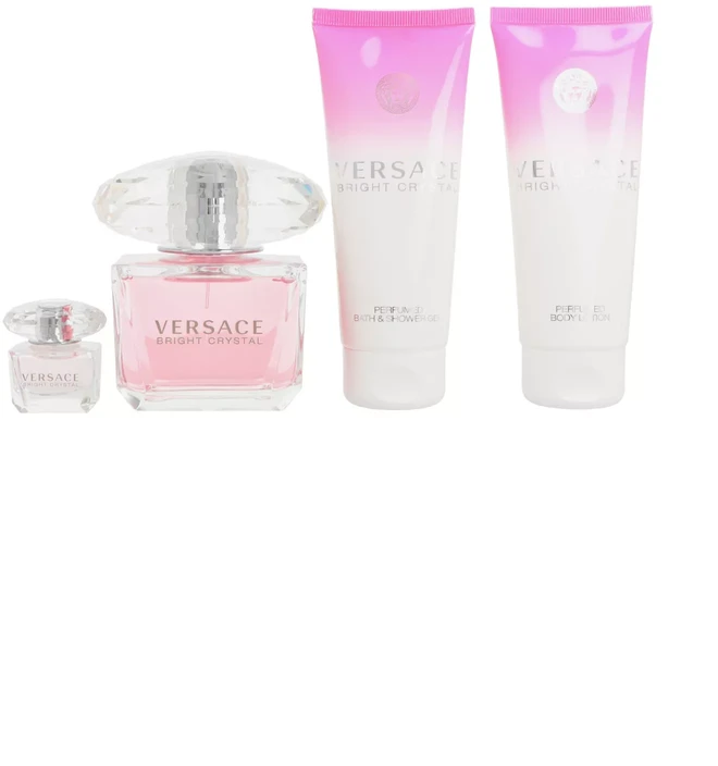 Kvepalų rinkinys moterims Versace Bright Crystal (EDT, 90 ml + EDT, 5 ml + kūno losjonas, 100 ml + dušo želė, 100 ml)
