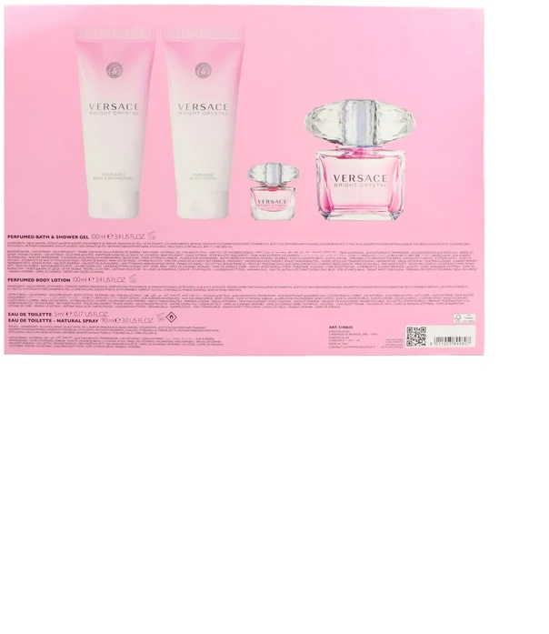 Kvepalų rinkinys moterims Versace Bright Crystal (EDT, 90 ml + EDT, 5 ml + kūno losjonas, 100 ml + dušo želė, 100 ml)