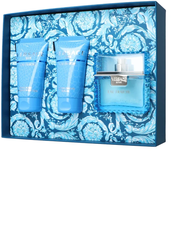 Versace Man Eau Fraiche rinkinys vyrams (EDT, 50 ml + dušo želė, 50 ml+ balzamas po skutimosi, 50 ml)