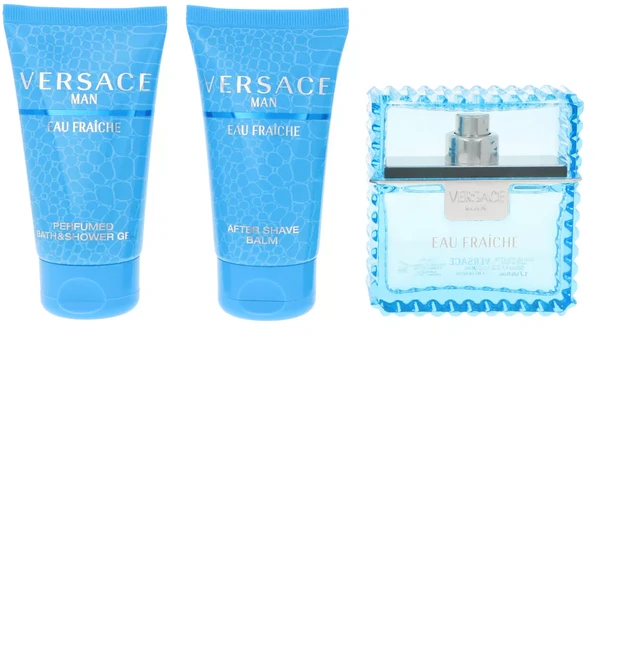 Versace Man Eau Fraiche rinkinys vyrams (EDT, 50 ml + dušo želė, 50 ml+ balzamas po skutimosi, 50 ml)
