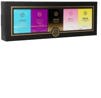 Versace Miniatures Collection EDT rinkinys moterims (EDT Geltona Diamond 5 ml + EDT Bright Crystal 5 ml + EDT Crystal Noir 5 ml + EDP Dylan Violetinė 5 ml + EDT Dylan Turquoise 5 ml)