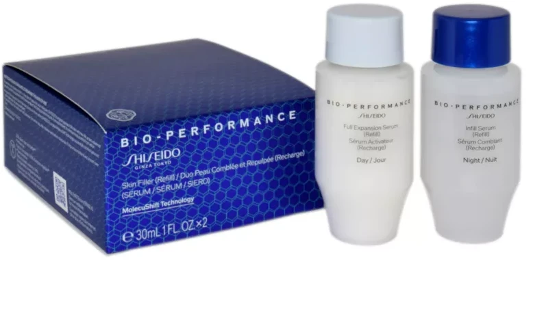 Rinkinys „Shiseido“: „Bio-Performance Skin Filler“ dieninis veido serumas, papildymas, 30 ml + „Bio-Performance Skin Filler“ naktinis veido serumas, papildymas, 30 ml
