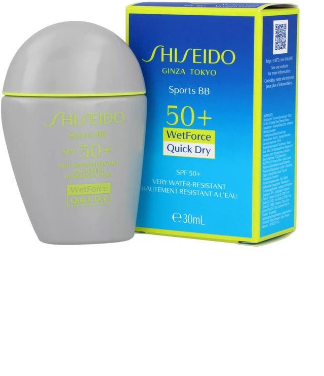 „Shiseido Sports BB Wetforce Quick Dry SPF50+“ greitai džiūstantis kremas nuo saulės, 30 ml