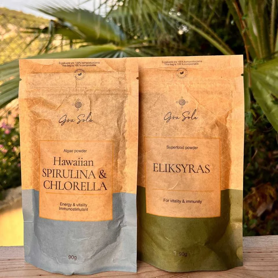 Grasole HAWAIIAN SPIRULINA & CHLORELLA, supermaisto mišinys, 90 g.