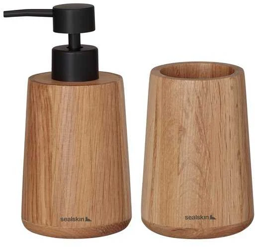 Pastatomas skysto muilo dozatorius 150 ml ir dantų šepetėlių laikiklis Sealskin Earth, ąžuolas