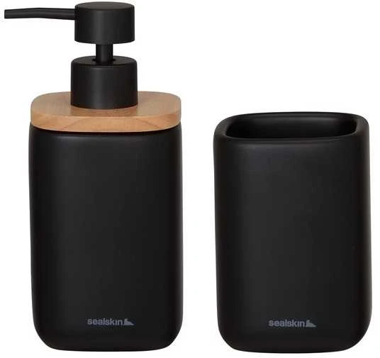 Pastatomas skysto muilo dozatorius 200 ml ir dantų šepetėlių laikiklis Sealskin Mind, juodas