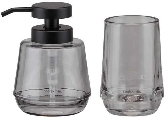 Pastatomas skysto muilo dozatorius 380 ml ir dantų šepetėlių laikiklis Sealskin Mood, pilkas