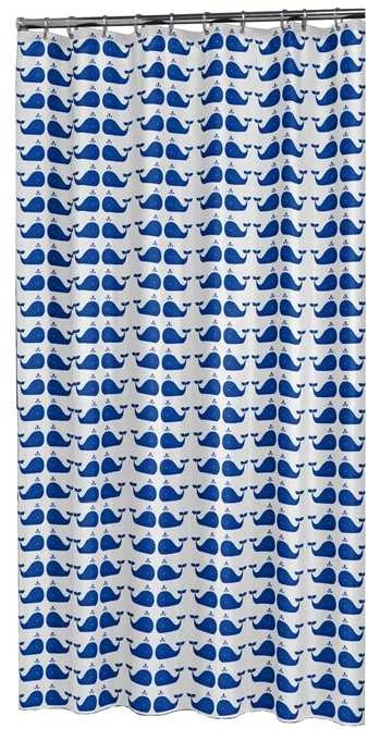 Vonios dušo užuolaida Sealskin Whales, mėlyna (180x200)