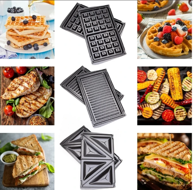 3-in-1 sumuštinių keptuvė, vaflinė, panini grilis, 800 W galia, nelimpanti danga, Happy people KK-42