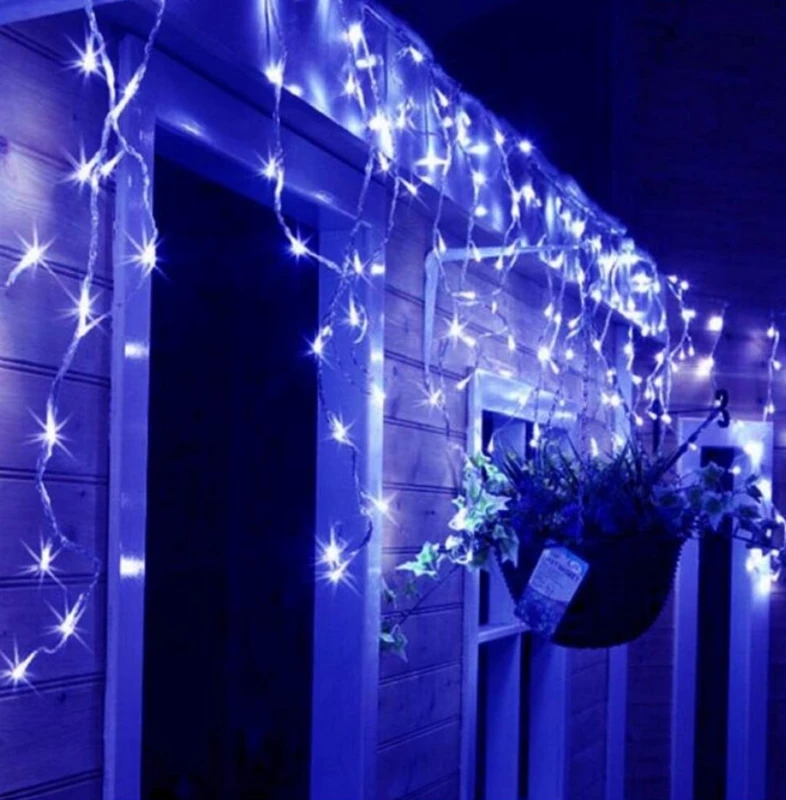 Happy People 100 LED 4 metrai lempučių lauko girlianda varvekliai su baltu laidu, mėlynos spalvos flash KK-9