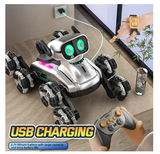 Interaktyvus šuo robotas, valdomas nuotolinio valdymo pultu ir rankų gestais, Happy people