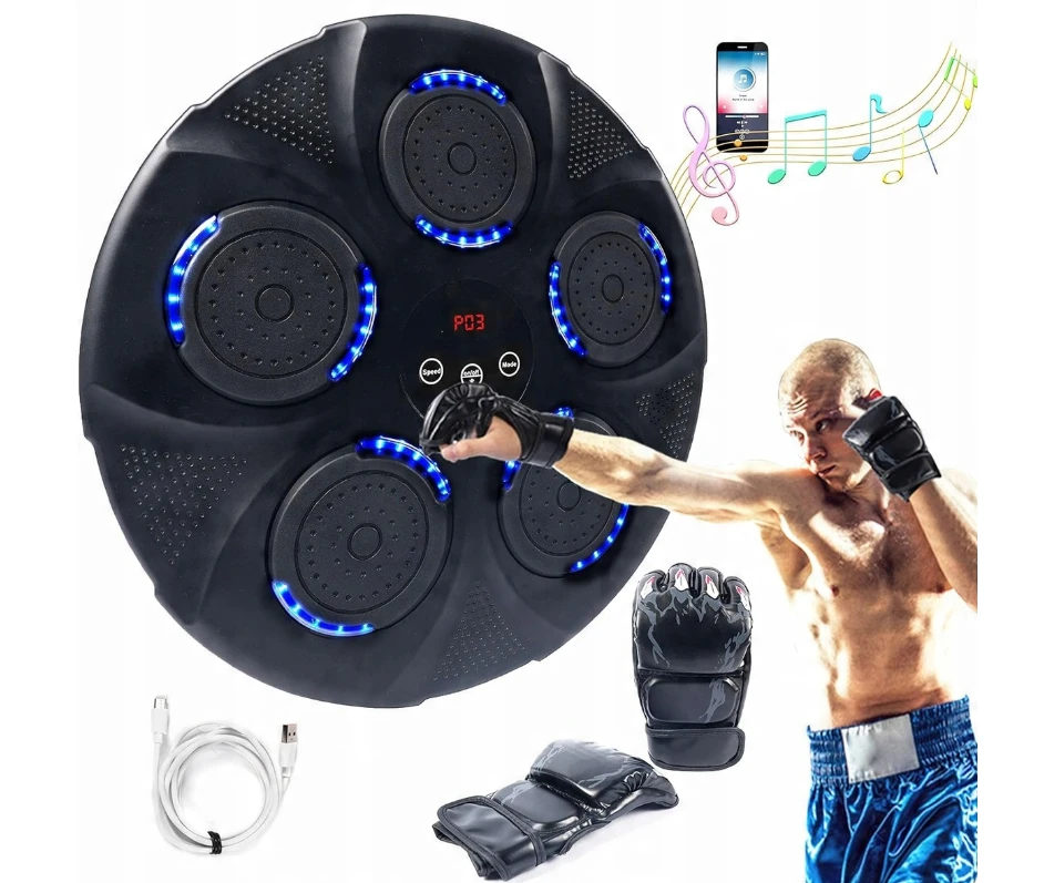 Išmanusis muzikinis bokso aparatas su LED šviesa Bluetooth elektroninis bokso taikinys su bokso pirštinėmis vaikams / suaugusiems, Happy People HP GS-3