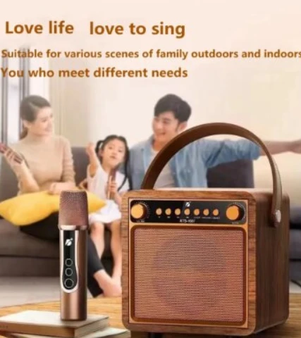 KARAOKE Retro dizaino nešiojama kolonėlė su mikrofonu Happy People AN 26/32