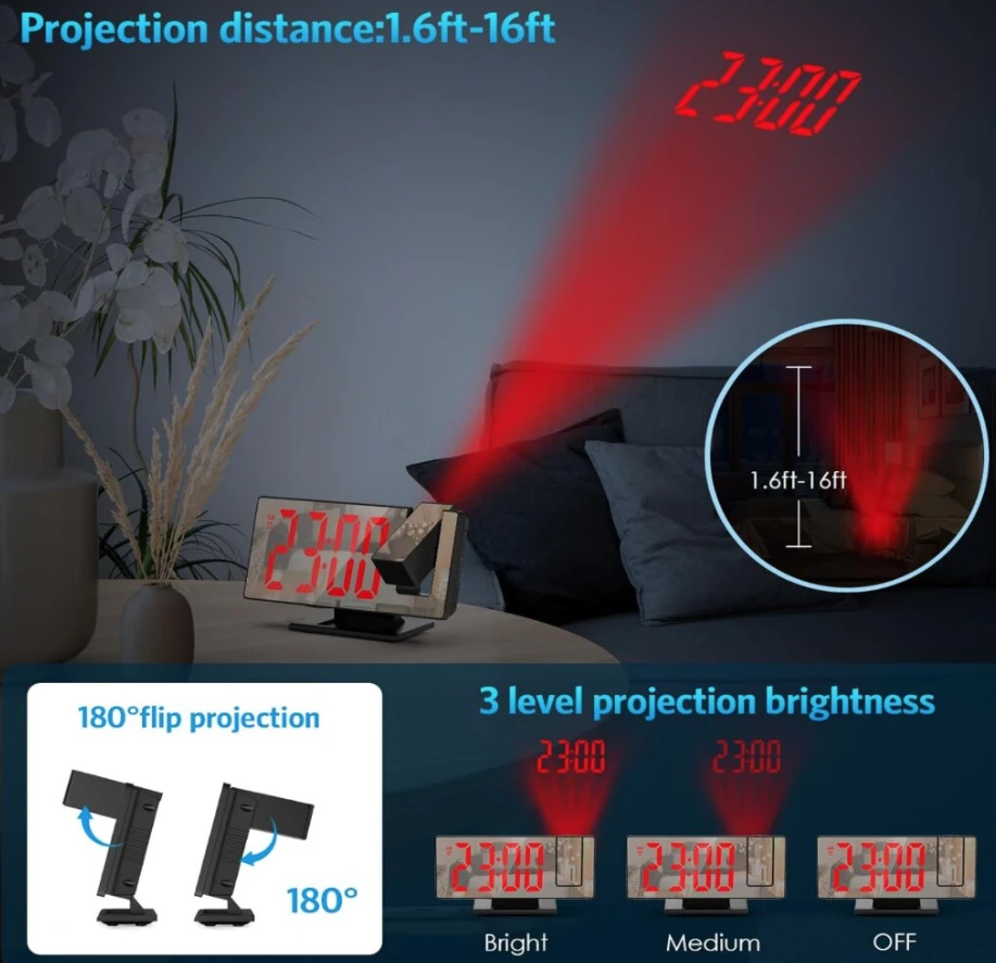 Modernus LED veidrodinis laikrodis su projekcija Happy people M-73