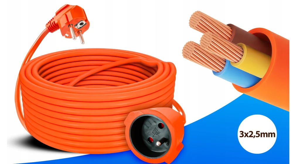Prailginimo laidas su įžeminimu, 50 metrų, 2500 W, Happy People HP GS -1
