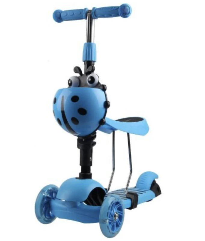 Triratis balansinis paspirtukas boružėlė su stūmimo rankena Scooter 3in1, mėlynas