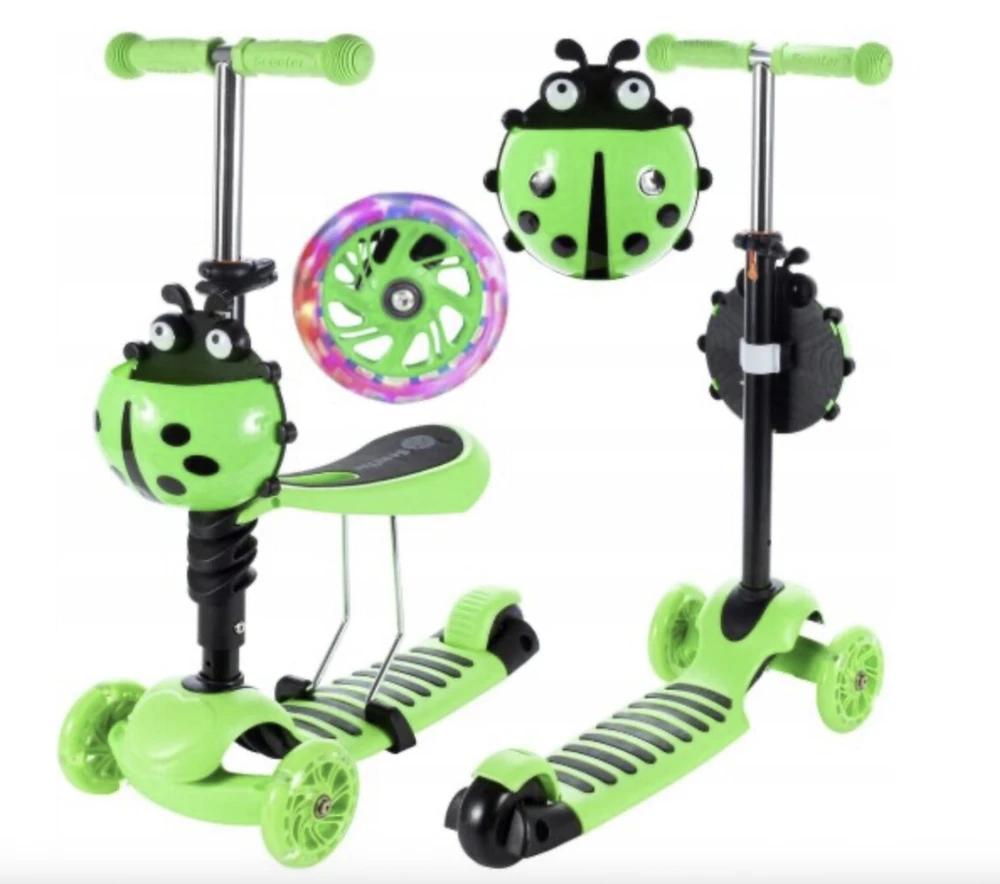 Triratis balansinis paspirtukas boružėlė su stūmimo rankena Scooter 3in1, žalias