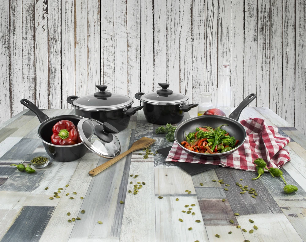 Riposo 7 dalių puodų ir keptuvių rinkinys Fit, juodas