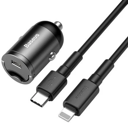 Įkroviklis automobilinis Baseus Tiny Star Mini Quick Charge Type-C to lightning 18W su 1m laidu pilkos spalvos TZVCHX-0G