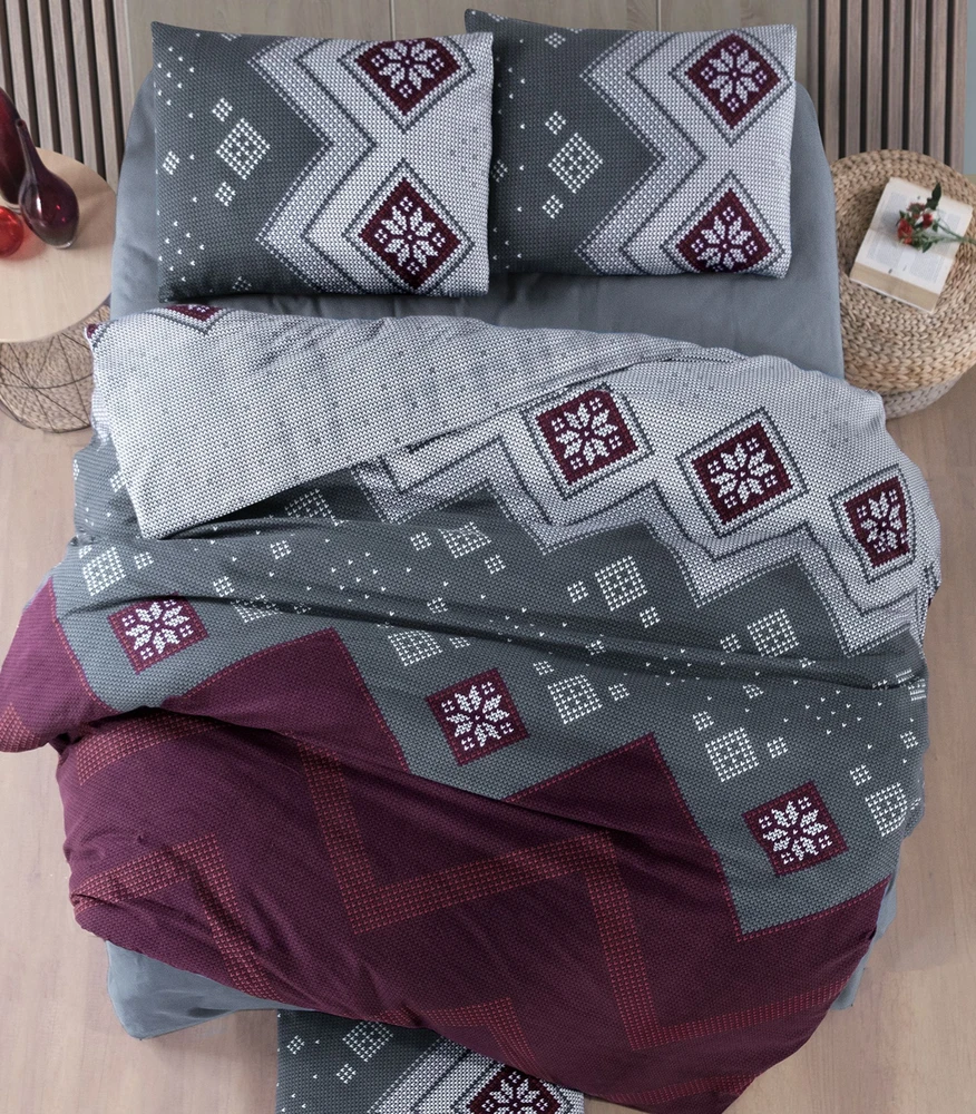 Riposo FLANELĖS patalynės komplektas FREYA BORDEAUX 200x200 cm