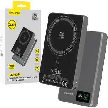 Oem Blavec Power Bank 10000mAh BJ-03 Slim 13,5mm – Type C – 22,5W magnetic Magsafe 3 in 1 (PBBJ03-MC10G) pilkos spalvos