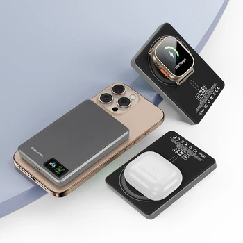 Oem Blavec Power Bank 10000mAh BJ-03 Slim 13,5mm – Type C – 22,5W magnetic Magsafe 3 in 1 (PBBJ03-MC10G) pilkos spalvos