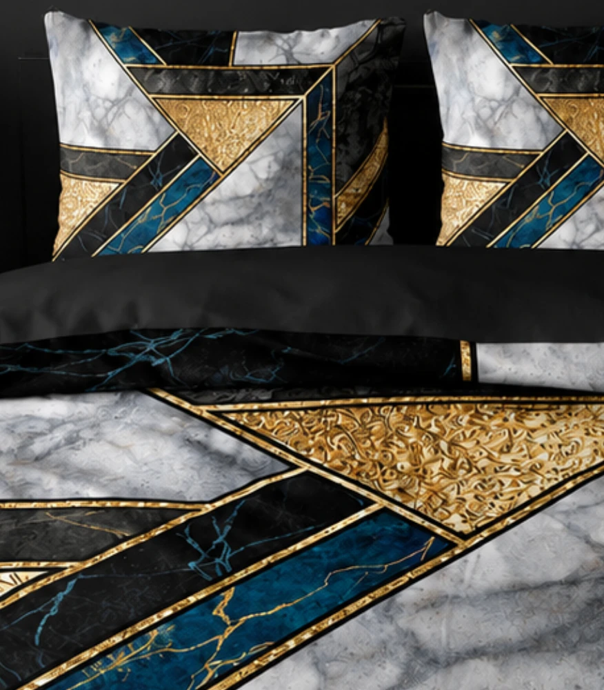 Riposo Premium Digital satino medvilnės patalynės komplektas MARBLE ART Mėlynas 200x220 cm