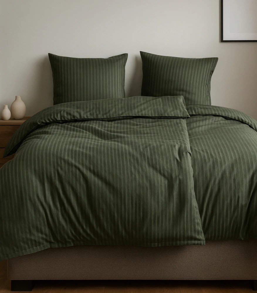 Riposo PREMIUM Satino medvilnės patalynės komplektas STRIPE DARK Žalias 200x200 cm