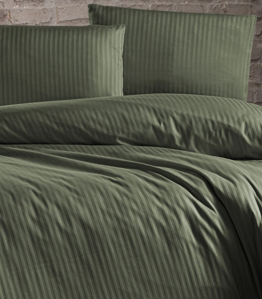 Riposo PREMIUM Satino medvilnės patalynės komplektas STRIPE DARK Žalias 200x200 cm