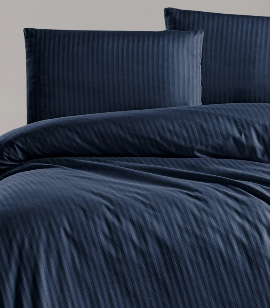 Riposo PREMIUM Satino medvilnės patalynės komplektas STRIPE NAVY 200x200 cm