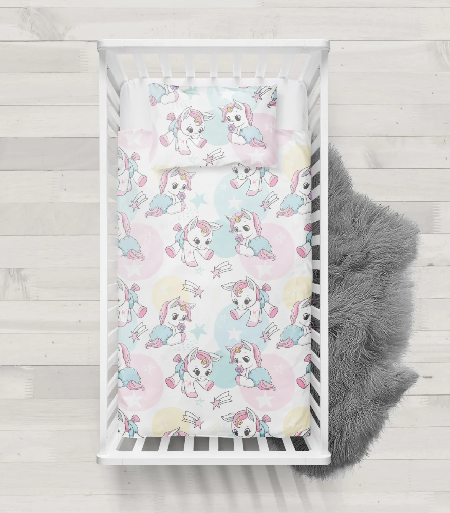 Riposo RENFORCE Digital medvilnės vaikiškas patalynės komplektas BABY UNICORNS