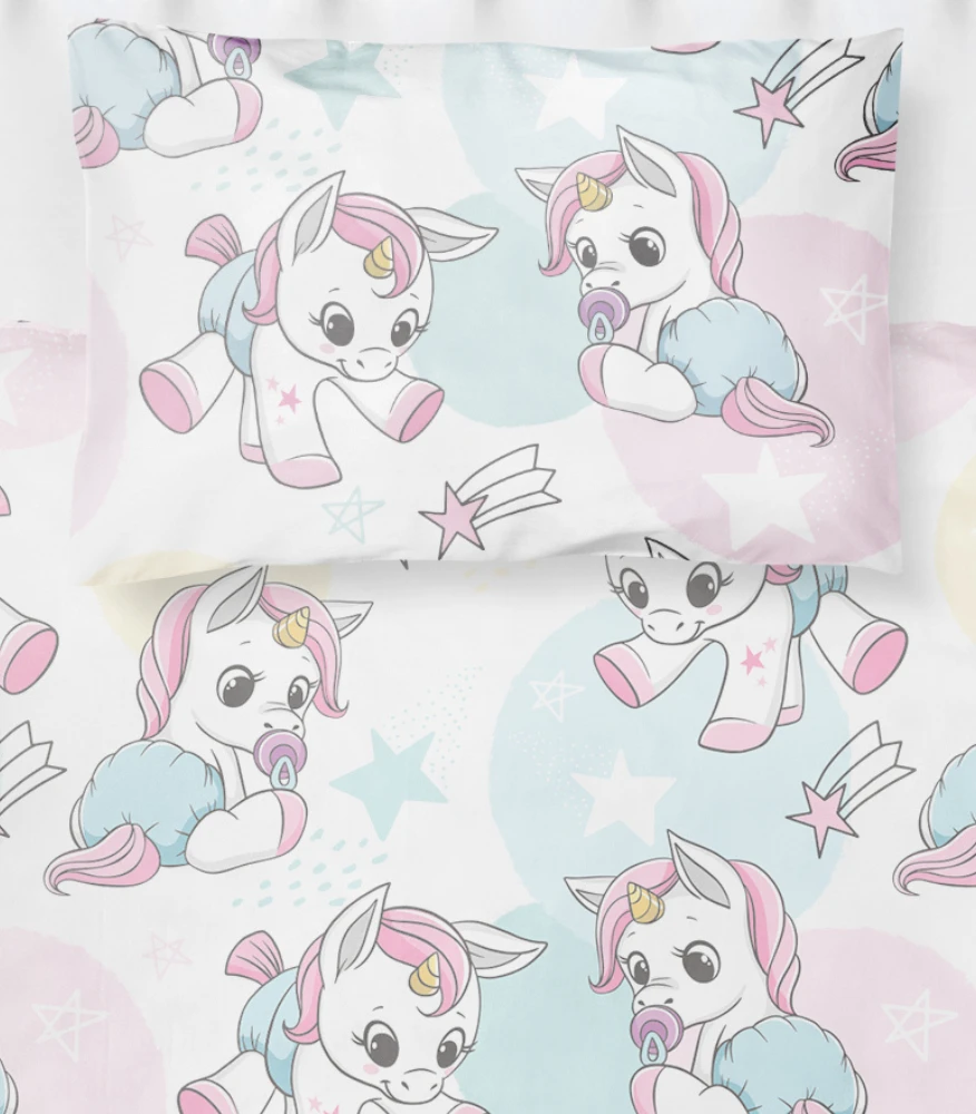 Riposo RENFORCE Digital medvilnės vaikiškas patalynės komplektas BABY UNICORNS