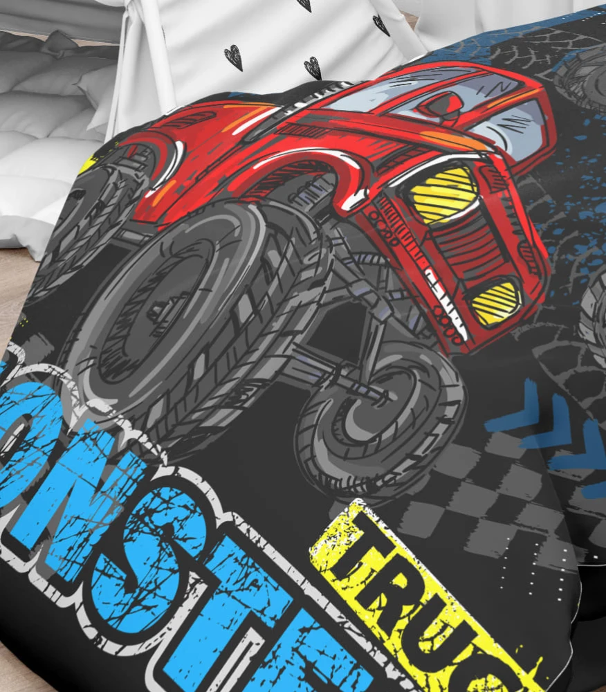 Riposo RENFORCE Digital medvilnės vaikiškas patalynės komplektas MONSTER TRUCK Mėlynas