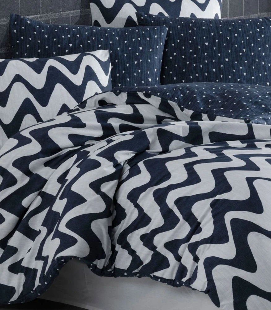 Riposo Renforce medvilnės patalynės komplektas Waves Mėlyna 200x200 cm