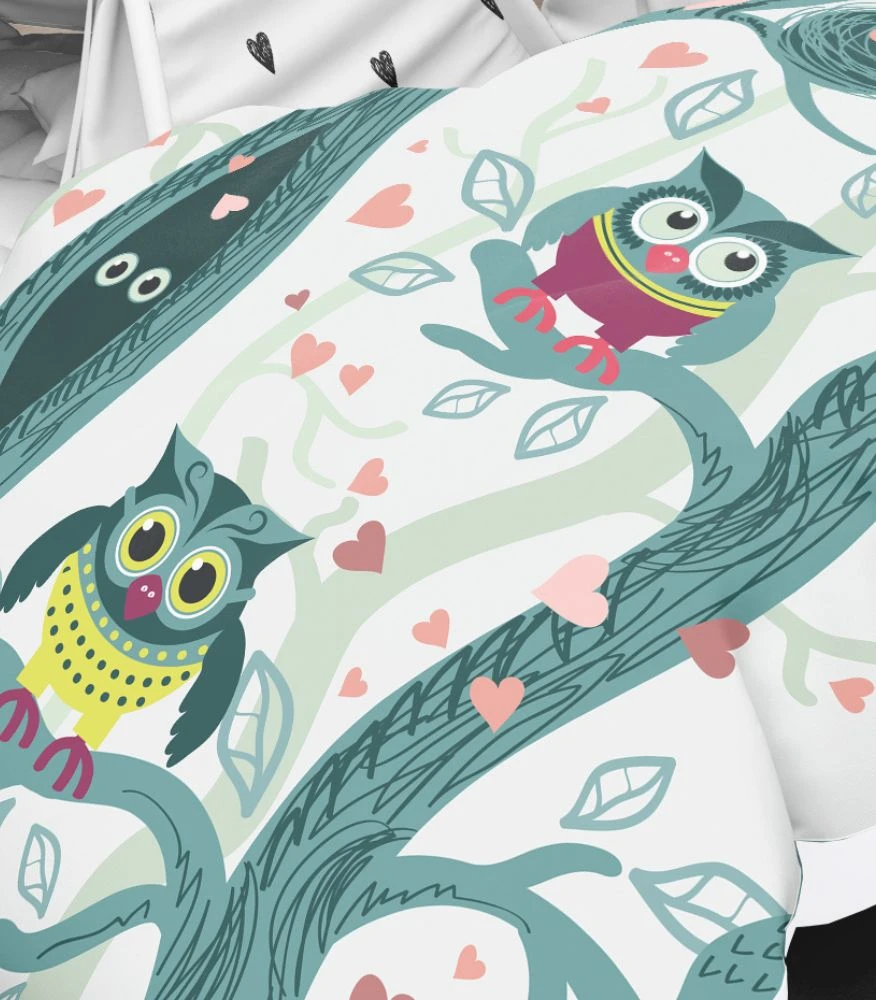 Riposo RENFORCE medvilnės vaikiškas patalynės komplektas OWLS 140x200 cm