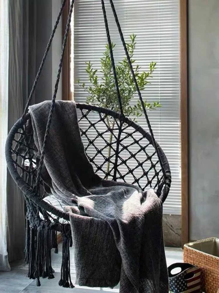 Bluegarden Pakabinamas boho fotelis su pagalvėle juodas 490129A