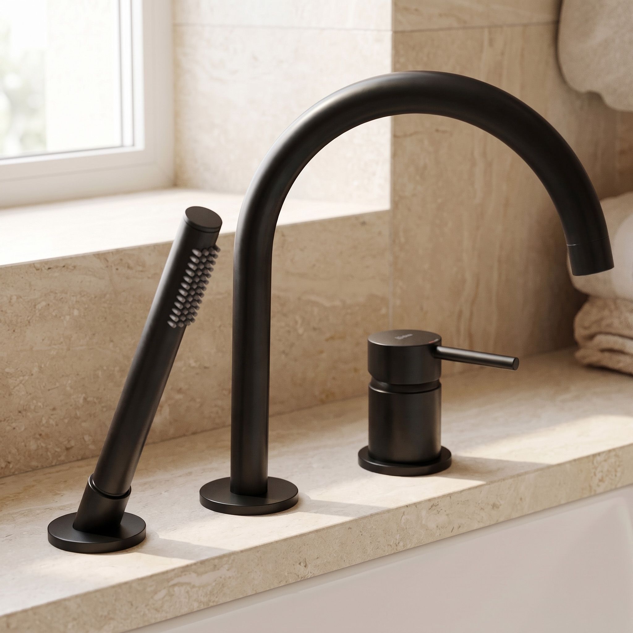 3 Angų Vonios Maišytuvas Rea Lungo Juodas aprašymas - Prekės nuotrauka