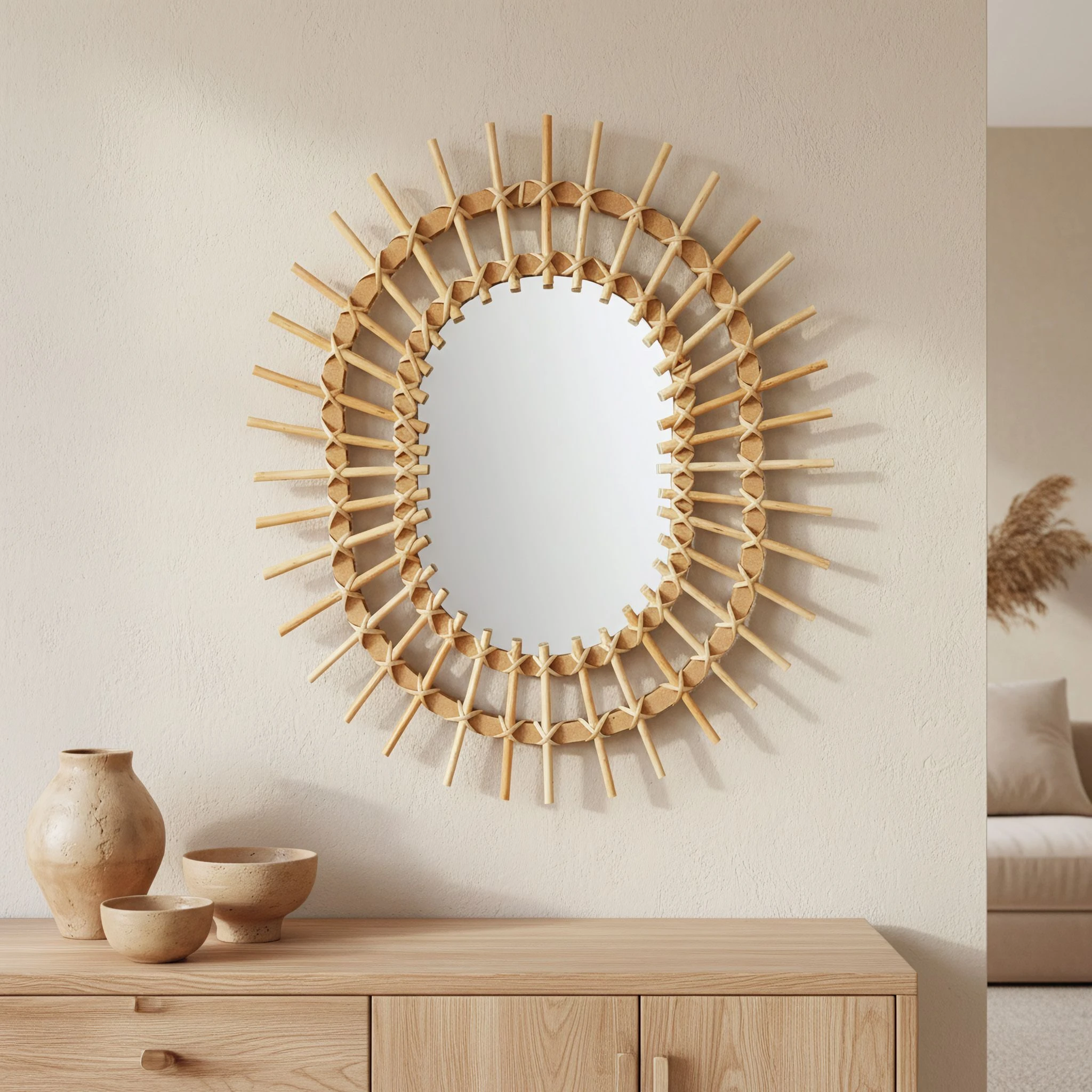 Tutumi Boho sieninis veidrodis 57CM QDJ5749 aprašymas - Prekės nuotrauka