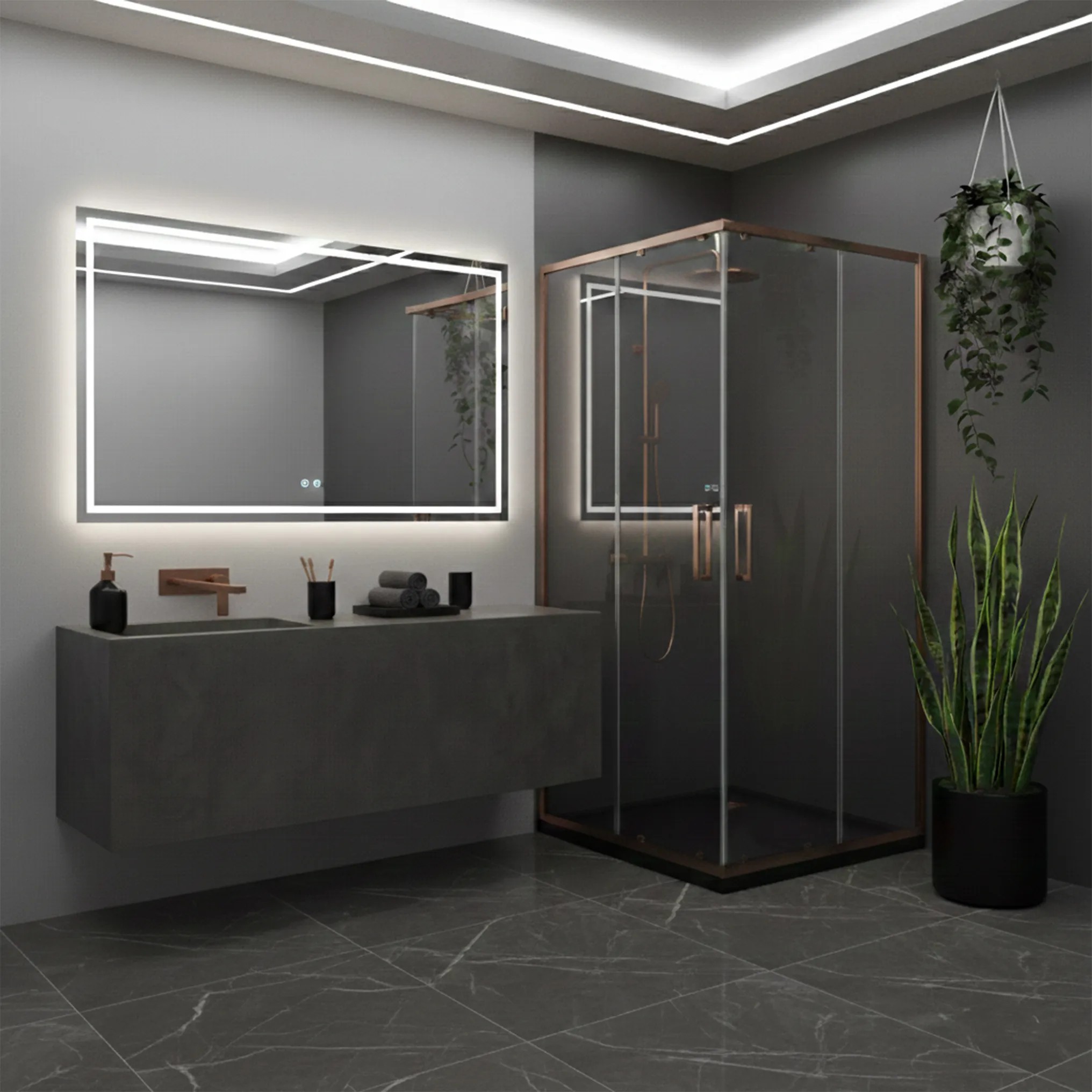 Dušo Kabina Rea City 90x90 Copper Be dušo padėklo aprašymas - Prekės nuotrauka