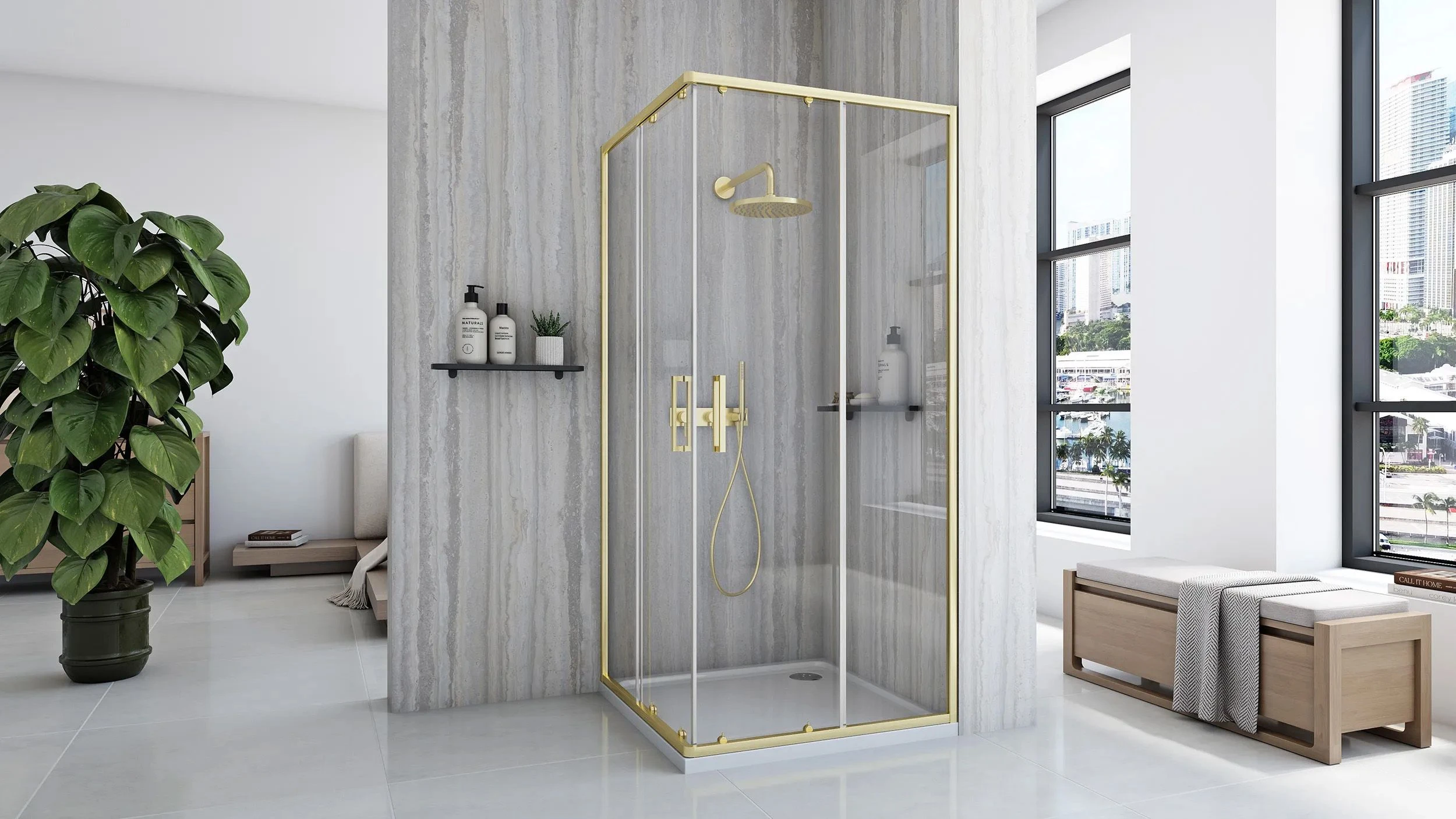 Dušo kabina Rea City 90x90 Gold aprašymas - Prekės nuotrauka