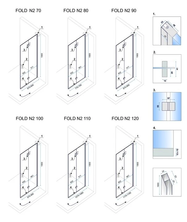 Dušo kabina sulankstomas Rea Fold N2 Modular aprašymas - Prekės nuotrauka
