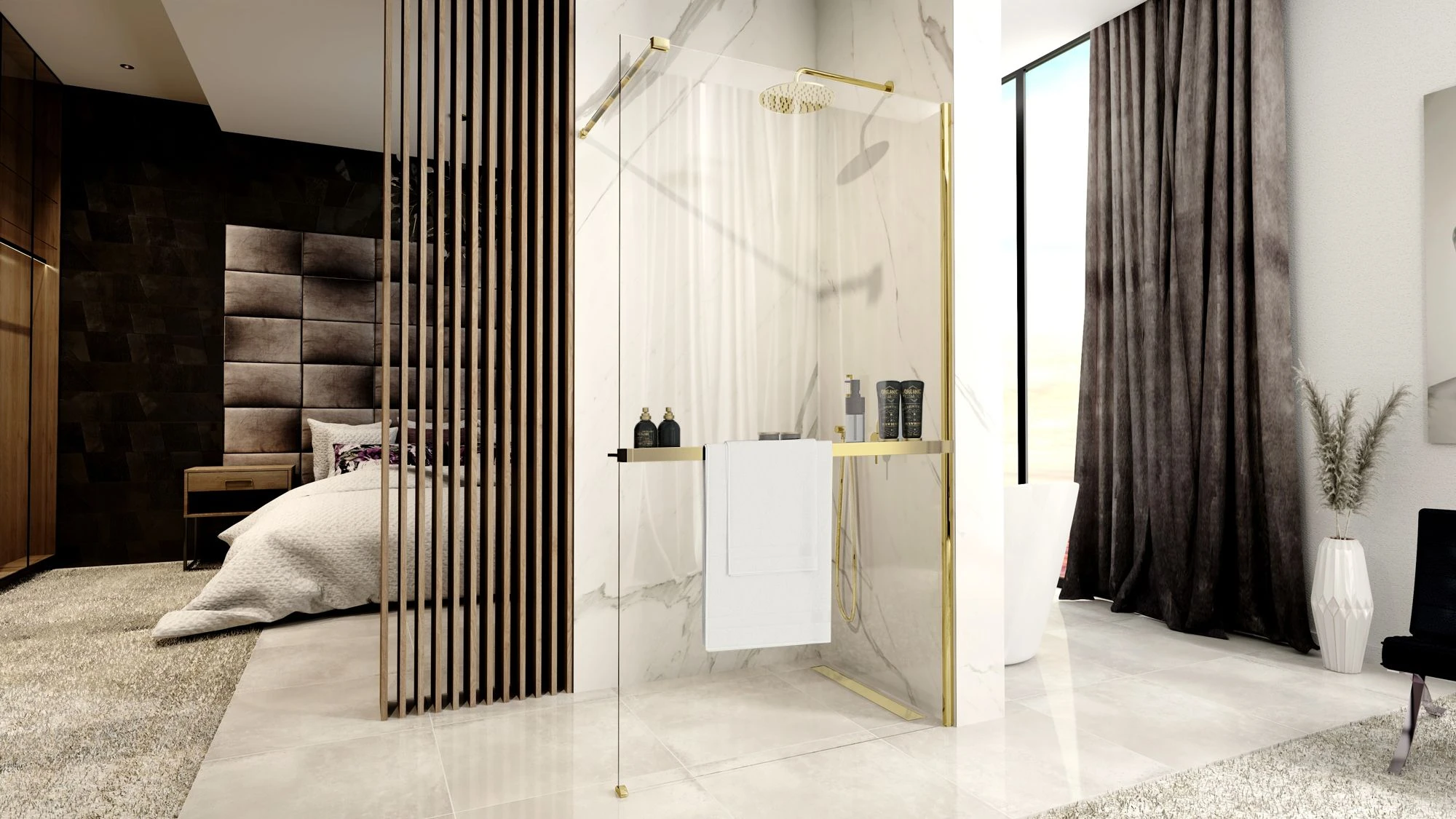 Dušo siena Rea Aero Gold N 110 Walk In + EVO aprašymas - Prekės nuotrauka