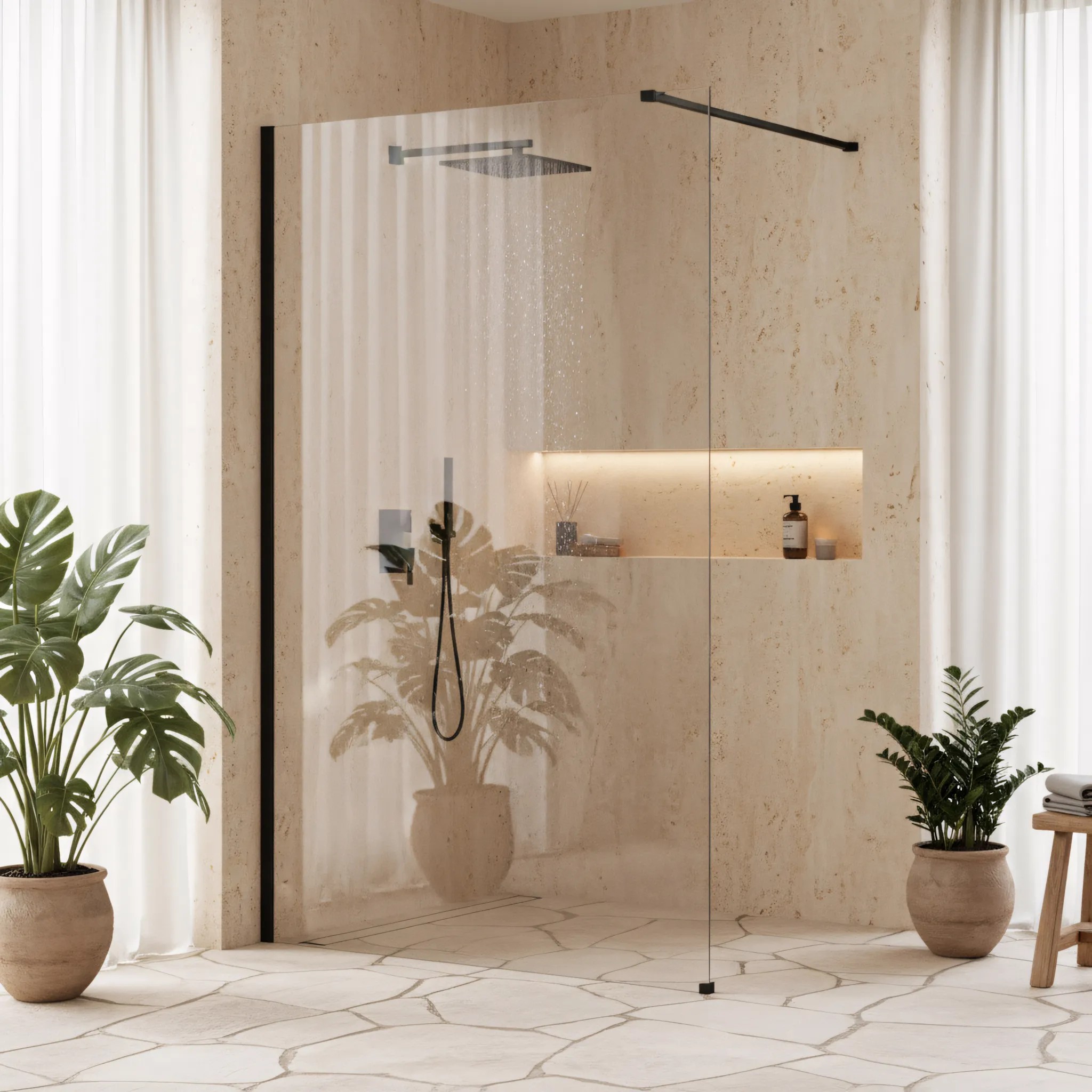 Dušo siena Rea Flexi Transparent / Juodas 110 aprašymas - Prekės nuotrauka