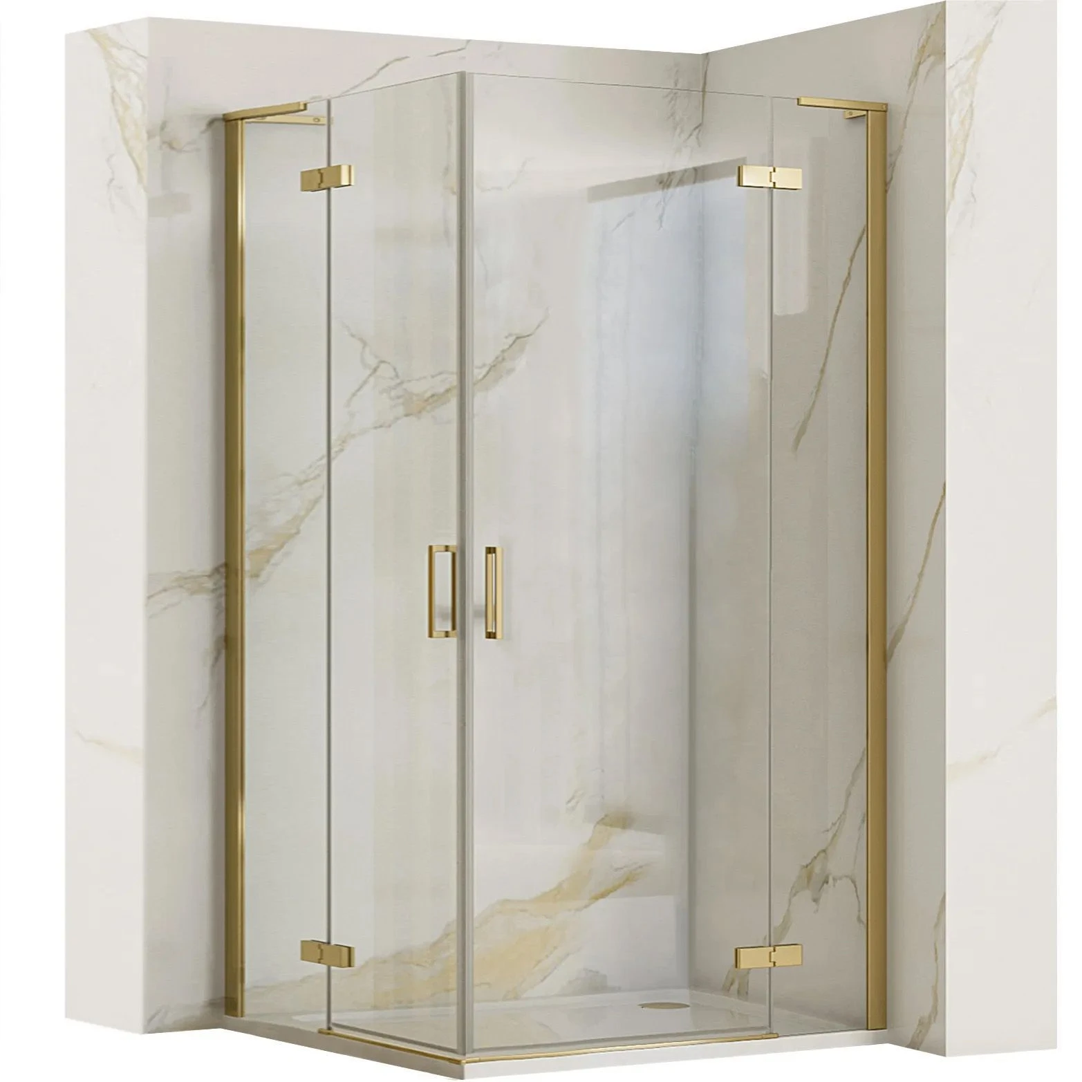 Dviguba dušo kabina REA Hugo 100x100 Brushed Gold aprašymas - Prekės nuotrauka