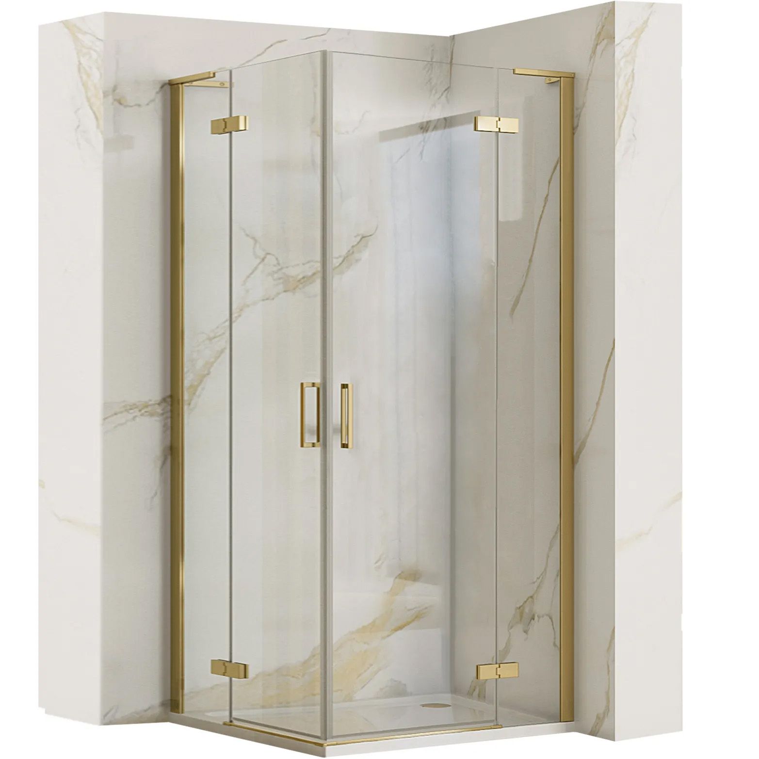 Dviguba dušo kabina REA Hugo 80x90 Brushed Gold aprašymas - Prekės nuotrauka