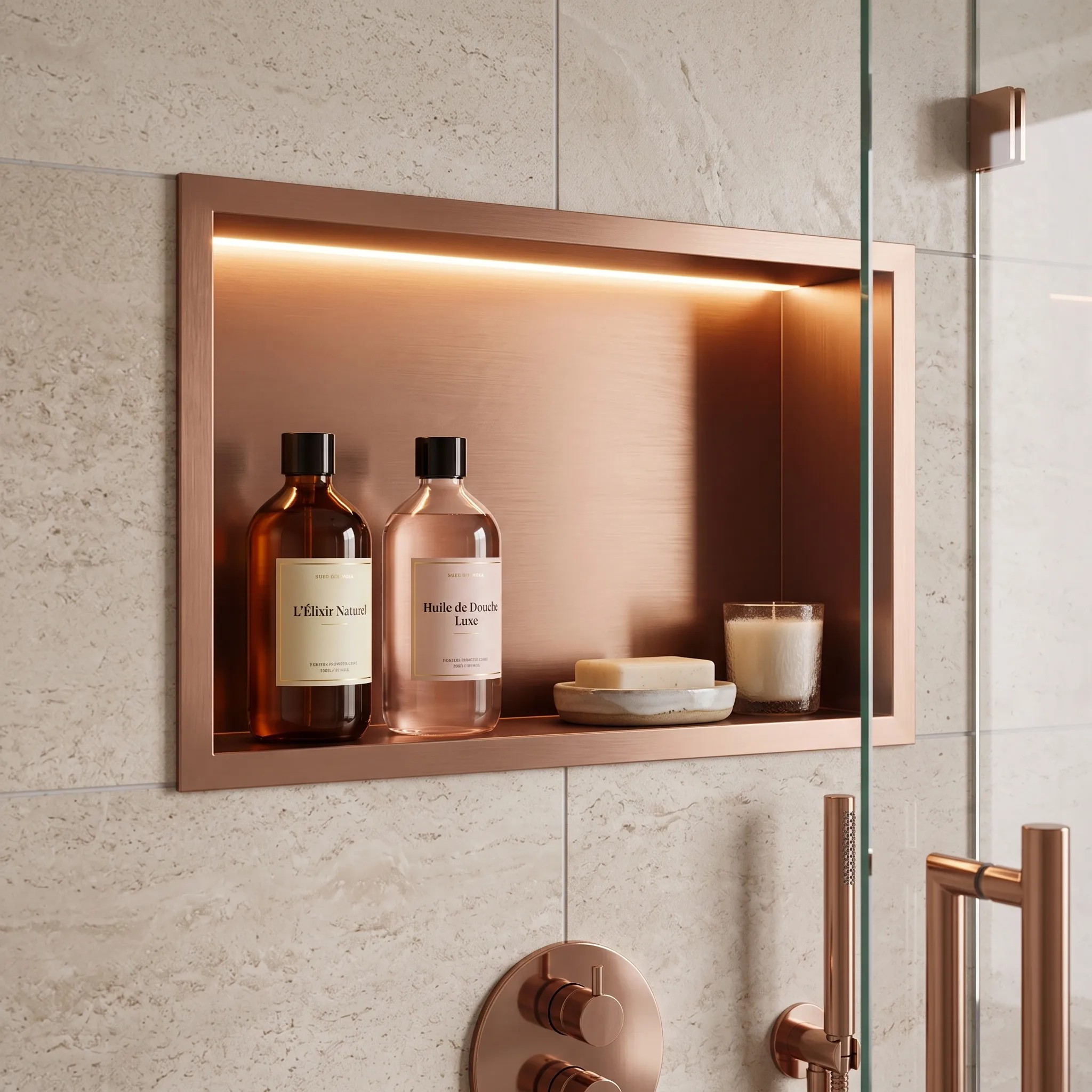 rea Įmontuojama Vonios Lentyna Led 30x45 Copper aprašymas - Prekės nuotrauka
