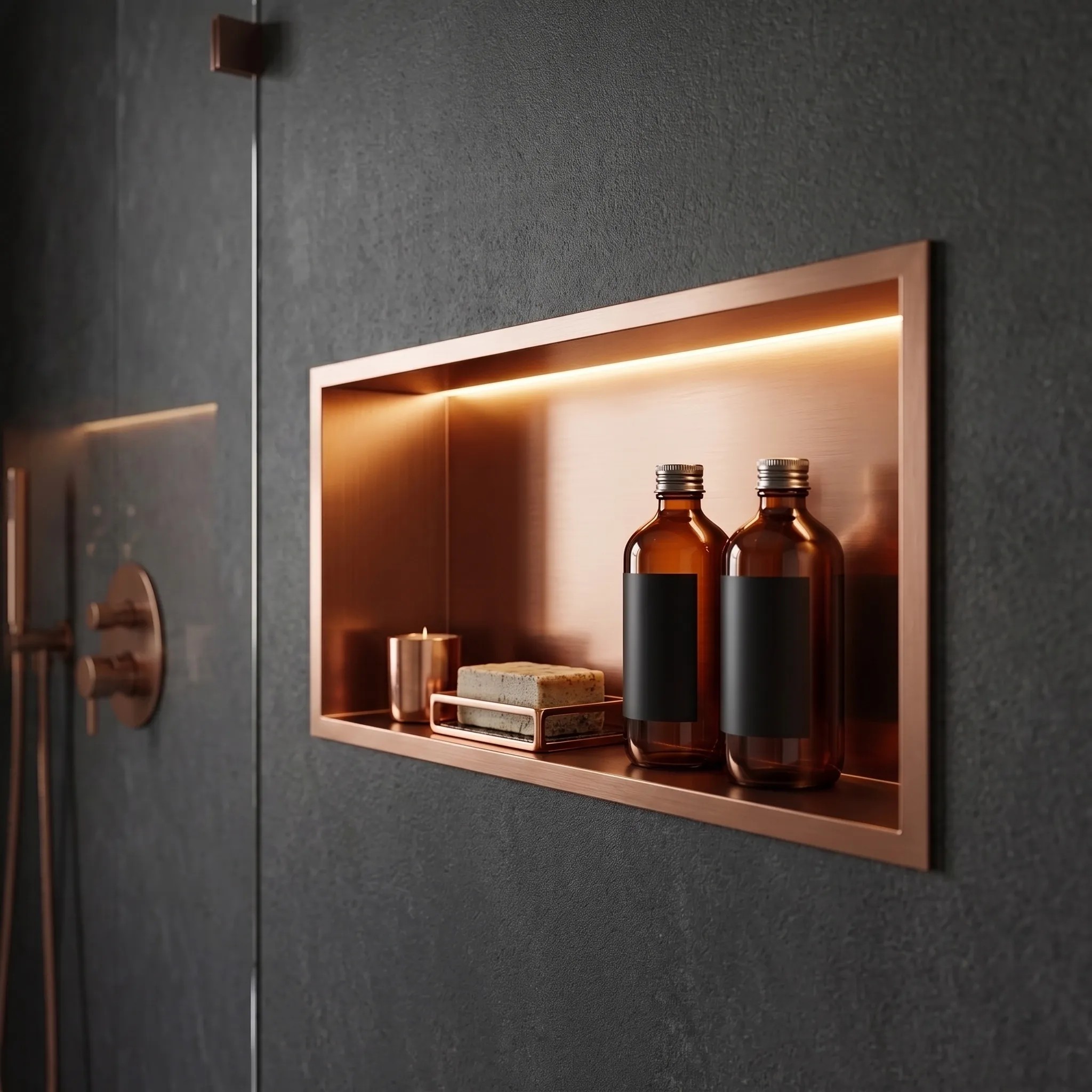 rea Įmontuojama Vonios Lentyna Led 30x60 Copper aprašymas - Prekės nuotrauka