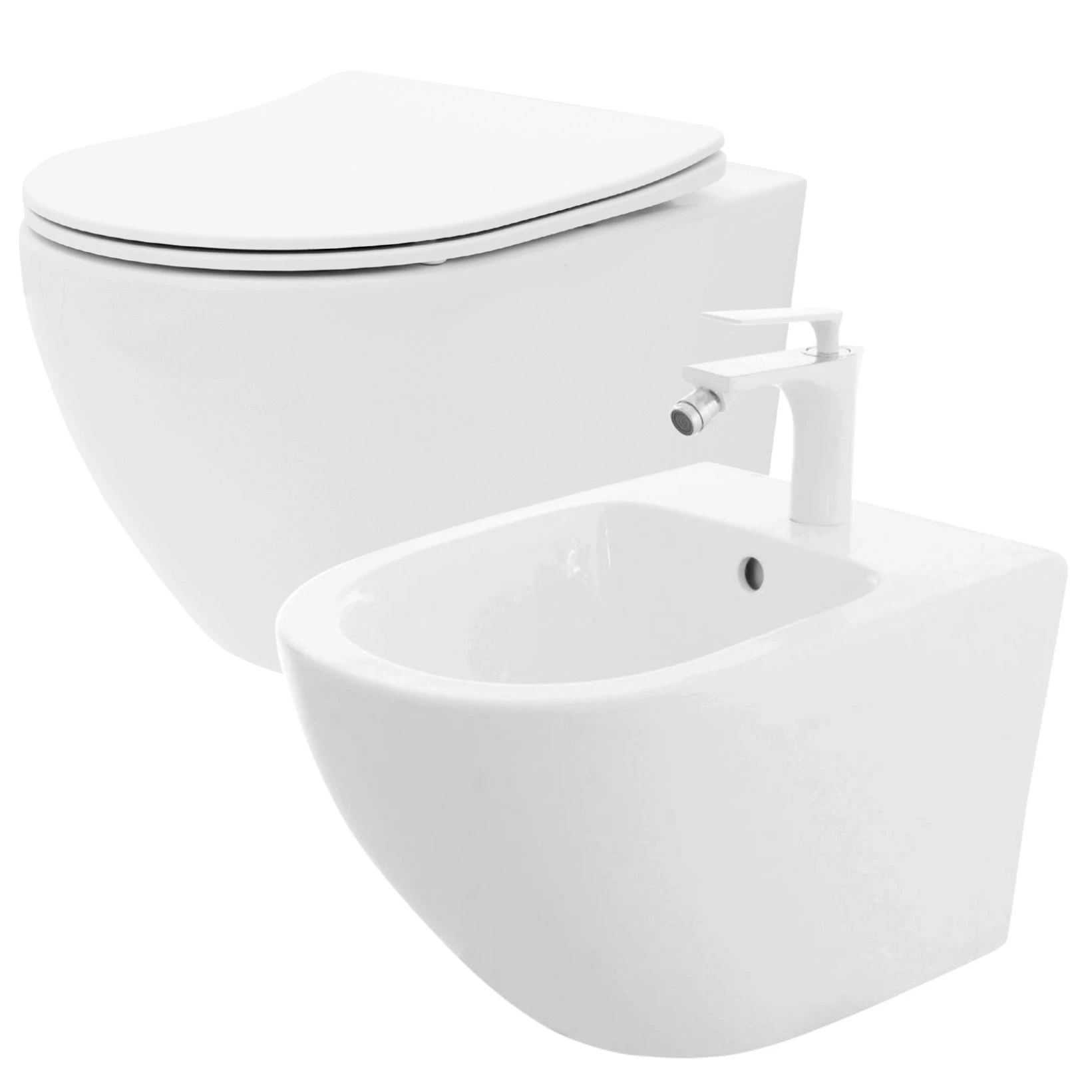 rea Klozetas WC Carlo Flat Mini Rimless + Bide Carlio Mini aprašymas - Prekės nuotrauka
